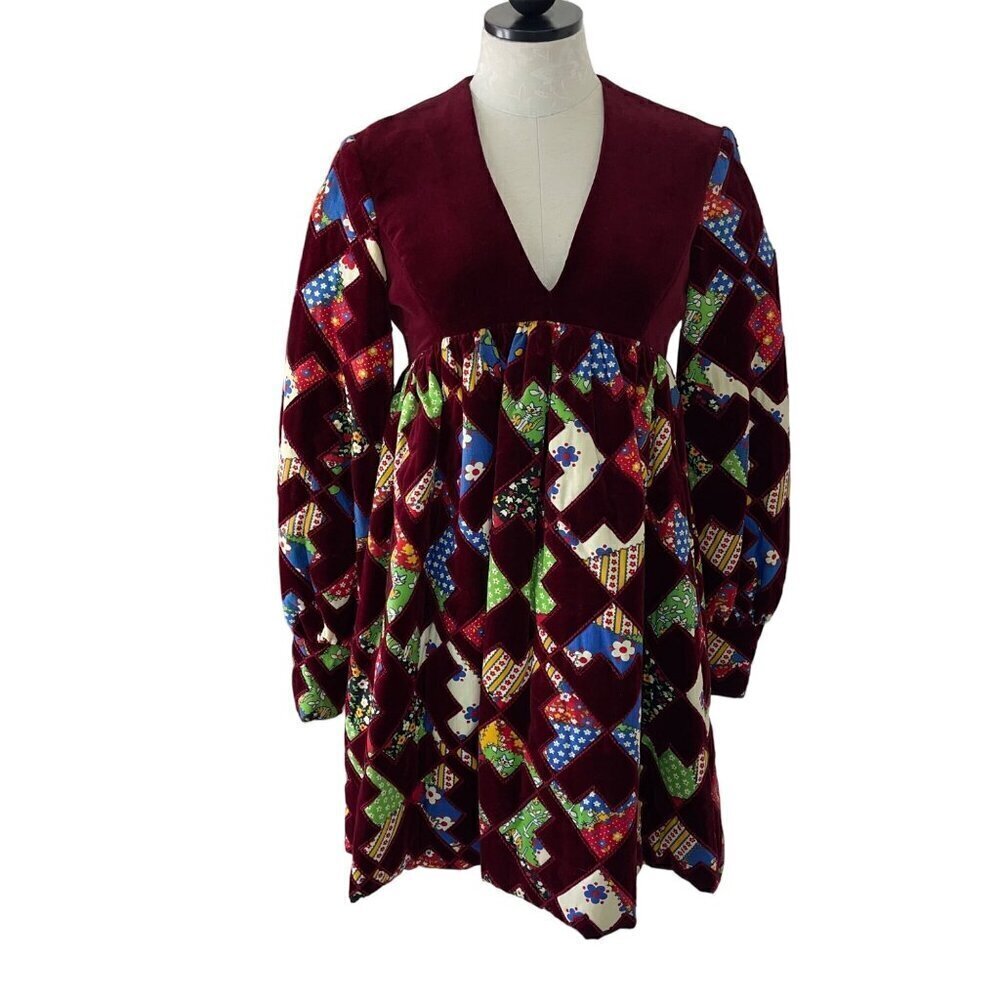 I Magnin Vintage 1960s Womens Dress Size XS Burgundy Mini Gayle Kirkpatrick